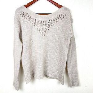 Vintage Womens Sweater Sz L Wool Blend Beachy Coastal Minimalist Crochet Cottage